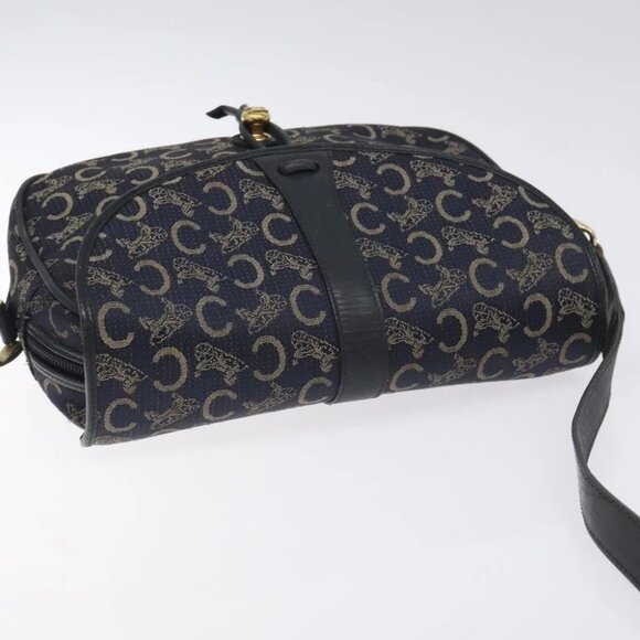 CELINE C Sulky Shoulder Bag Canvas Navy Gold Auth - Picture 11 of 16